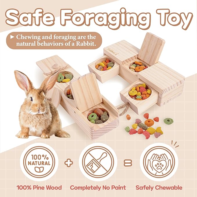 SoulThink® Interactive Wooden Pet Rabbit Toys - Sniff n' Snack Bunny Chew Toys for Rabbit Treats, Suited as Guinea Pig Toys, Hamster Toys for Boredom, Bunny Toys for Rabbits Keep Busy (2 Sets)-Mewly Pet