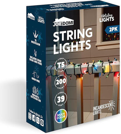 Joiedomi Multicolor Christmas String Lights,200(2x100) 42.6FT Christmas Fairy Tree Lights Plug in for Indoor Outdoor Xmas Decorations Patio Holiday Theme Party Yard House,Green Wire