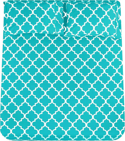 Mejoroom King Bed Sheet Set - Super Soft Brushed Microfiber 1800 Thread Count Sheets with 15 inch Deep Pocket - Wrinkle Free - 4 Piece(Aqua Quatrefoil with White Pattern)