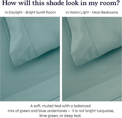 California Design Den Twin XL Sheet Sets - 400 Thread Count Sateen, 100% Cotton Sheets Set, Deep Pockets, Cooling and Durable Bedding for Dorm Rooms & Adults - Teal