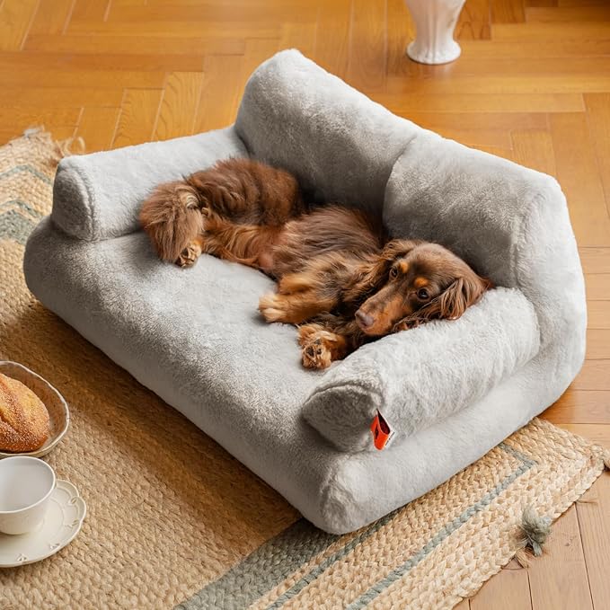 MEWOOFUN Cat Bed for Indoor Cats, Washable Dog Beds for Small Dogs & Cats with Removable Cover, Fluffy Cat Couch with Non-Slip Bottom (Grey, 26.0" L X 19.0" W X 13.0" Th)-Mewly Pet