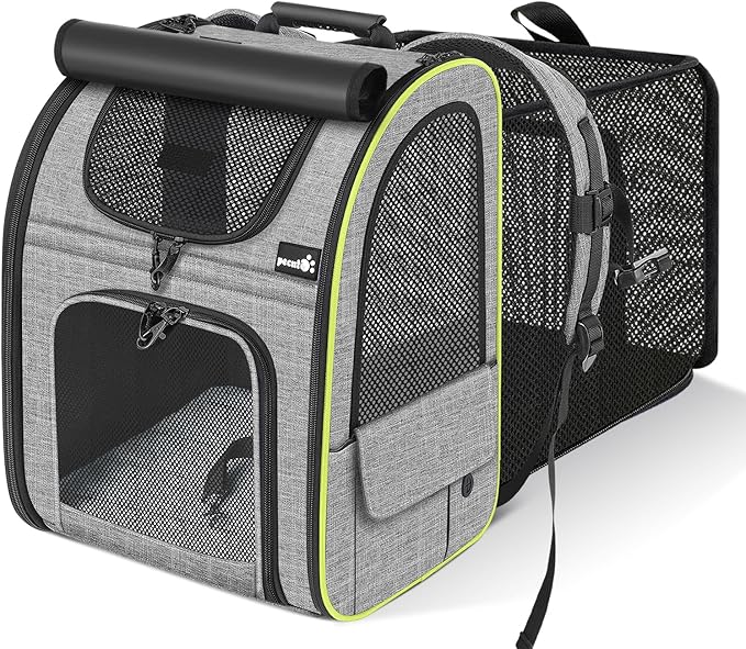 Pecute Cat Carrier Backpacks, Expandable Cat Backpack with Shade Cover, Breathable Mesh, Pet Carrier Backpack for Cats Small Dogs Puppies, Dog Carrier Backpack Great for Travel Hiking Camping Outdoor-Mewly Pet