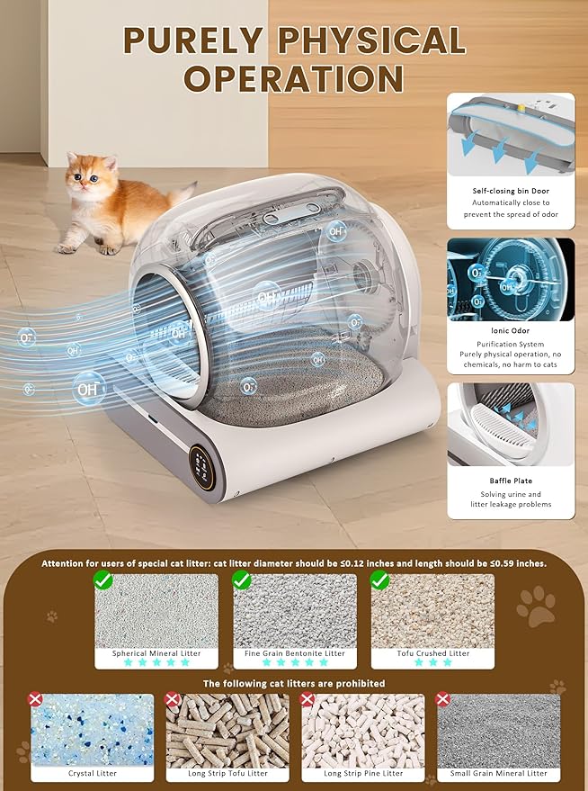 (2025) Self Cleaning Litter Box, Upgraded Robot Automatic Litter Box for Multiple Cats, 65L+9L Extra Large, Features Negative ion Sterilization and Deodorization, APP Control, 3 Rolls Litter Liners-Mewly Pet