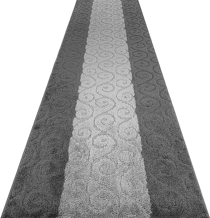 Custom Size Modern Runner Rug Carpet for Hallway Entryway Foyer Kitchen, Slip Resistant Latex Rubber Backed 31 inch Wide X Customized Length, Scroll Grey, 31 inch X 4 feet, Doormat Size