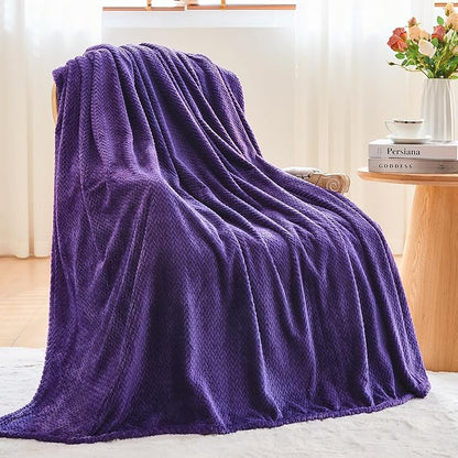 NEWCOSPLAY Super Soft Throw Blanket Dark Purple Premium Silky Flannel Fleece Leaves Pattern Lightweight Bed Blanket All Season Use (Dark Purple, Throw(50"x60"))
