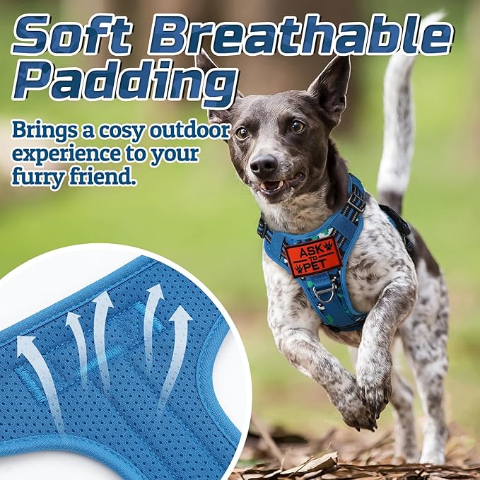 rabbitgoo Tactical Dog Harness for Large Dogs, No Pull Military Service Vest with Handle & Molle, Easy Control for Training Walking, Adjustable Reflective Straps, Blue Camo, XL-Mewly Pet