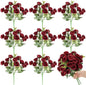 Zeyune 8 Pack 12 Inch Wedding Bouquets for Bride Bridesmaid Burgundy Artificial Rose Bouquet Fake Silk Roses Flowers Bunches Bulk for Home Office Garden Parties Decoration