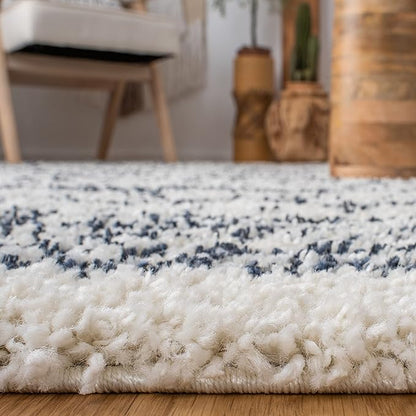 SAFAVIEH Arizona Shag Collection Area Rug - 6'7" x 9'2", Ivory & Slate, Moroccan Design, Non-Shedding & Easy Care, 1.6-inch Thick Ideal for High Traffic Areas in Living Room, Bedroom (ASG741M)