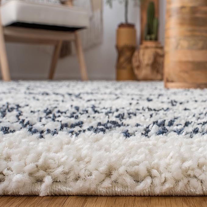 SAFAVIEH Arizona Shag Collection Area Rug - 11' x 15', Ivory & Slate, Non-Shedding & Easy Cleaning, Plush Thick Pile, Ideal for Living Room, Bedroom, Dining Space (ASG741M)