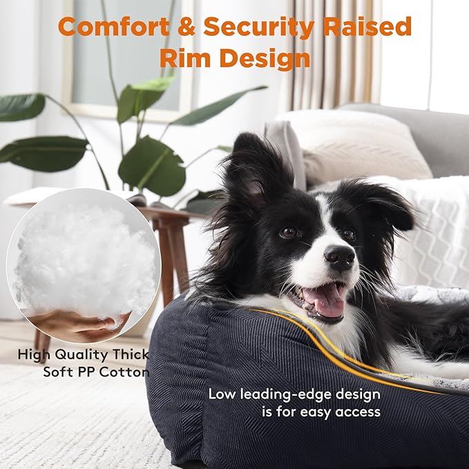 GASUR Medium Dog Beds for Medium Size Dogs, Orthopedic Dog Bed Sofa, Washable Pet Beds Cuddler Anti-Slip Bottom, Soft Calming Sleeping Warming Puppy Bed (M (30"x 24"x 9"), Black)-Mewly Pet