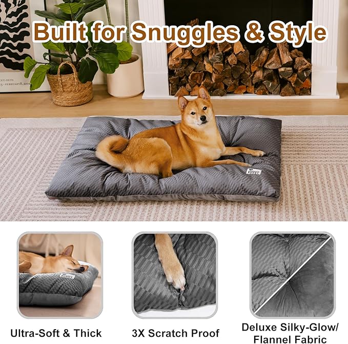 FUNNY FUZZY 35×23 Washable Dog Crate Bed,Orthopedic Cushion Mattress for Large Dogs-Fits 36 Inch Dog Crates, Reversible,Durable & Comfortable Pet Bed,L,Charcoal Grey-Mewly Pet
