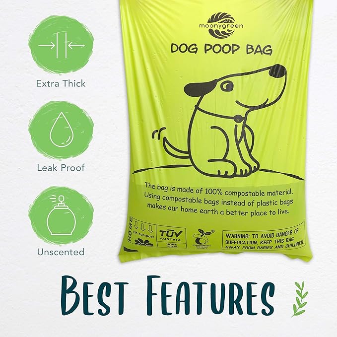 Dog Poop Bag, Compostable Doggie Poop Bags Refills, Eco-Friendly Pet Waste Bags, Vegetable-Based Unscented, Compostable, Extra Thick, Leak Proof, Size 9 x 13 Inches, 120 count-Mewly Pet