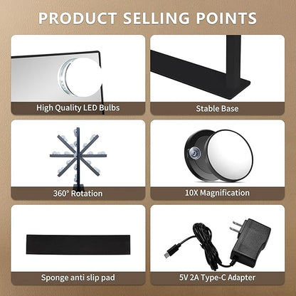 Vanity Mirror with Lights,Makeup Mirror with Lights,3 Color Lighting Modes Detachable 10X Magnification Mirror Touch Control,360°Rotation,White