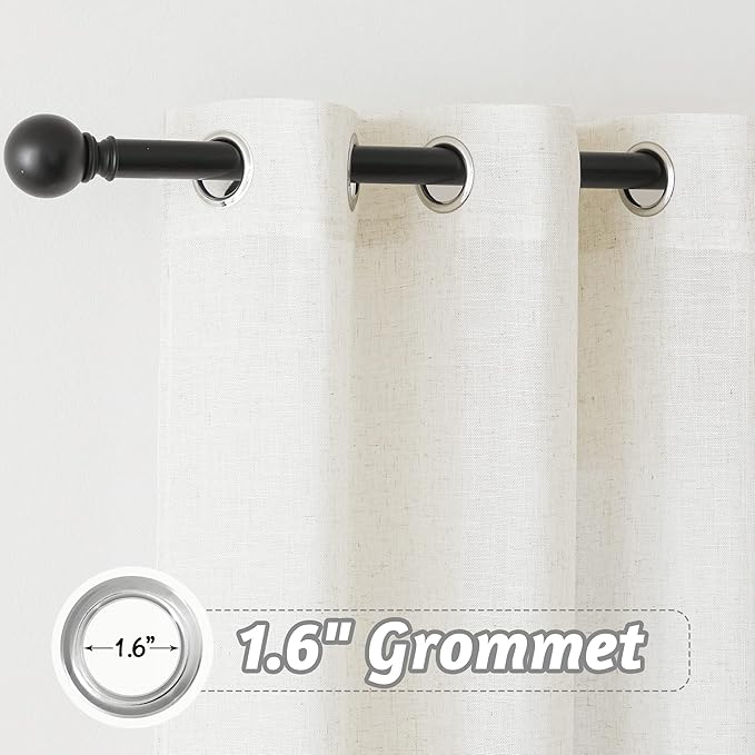 RYB HOME Sheer Door Curtains - Privacy Linen Textured Semi Sheer Curtains Grommet Light Filtering Window Covering for Living Room Bedroom Canopy Bed, W 100 x L 95 inch, 1 Pc, Linen