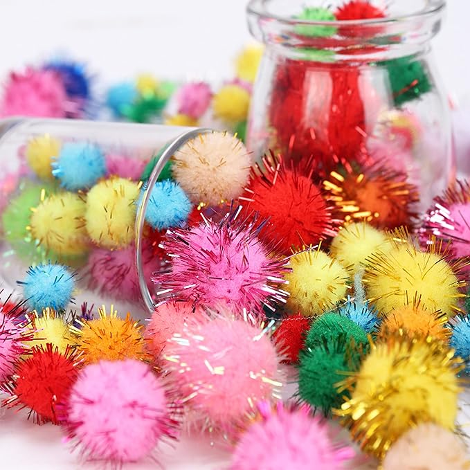 80 Pieces Cat Sparkle Balls Assorted Color 1 Inch Pom Poms Tinsel Cat Ball Toy Puff Balls Glitter Ball for Cats Kitten Toys for Indoor Cats and Crafts-Mewly Pet