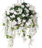Artificial Fake Hanging Hibiscus Flowers Plants Baskets for Outdoor Decoration, Faux Silk Hibiscus Long Vines in Planter UV Resistant Realistic Flowers for Outside Porch Patio Home Decor, White