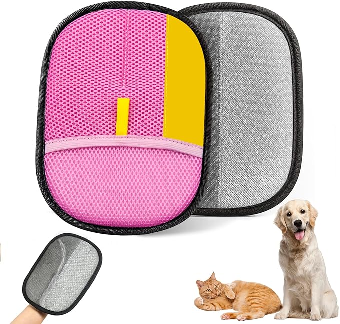 Upgraded pet Hair Removal Gloves, Reusable pet Hair Removal Gloves, Powerful cat and Dog Hair Removal, Suitable for Clothes、Sofas、Carpets、car Seats etc. (2PCS Pink)-Mewly Pet