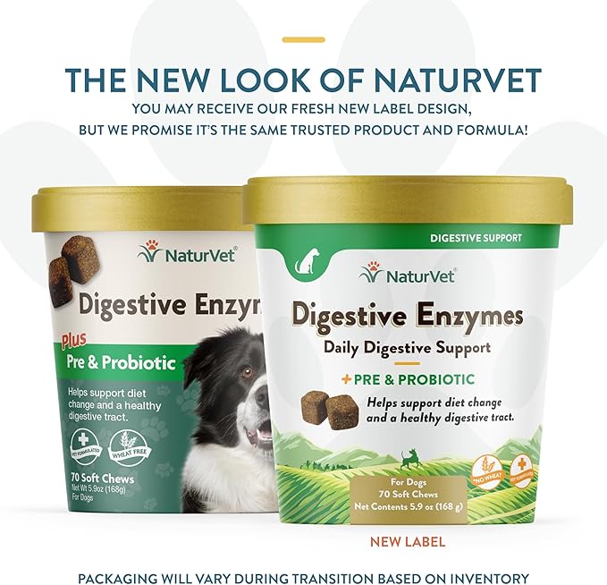 NaturVet – Digestive Enzymes - Plus Probiotics & Prebiotics – Helps Support Diet Change & A Healthy Digestive Tract – for Dogs (Soft Chews, 70 Count)-Mewly Pet