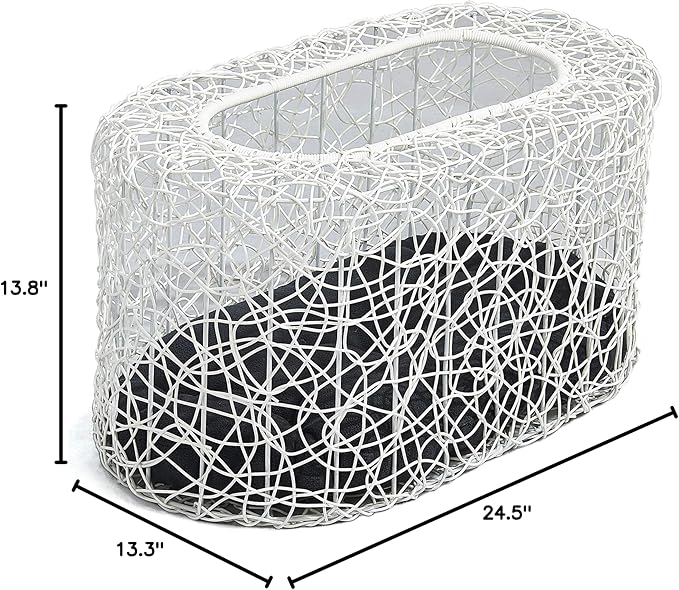 D+GARDEN Fun Stackable White Cat Condo for Indoor Cats - Interactive Play Rattan Modern Cat House for Indoor Cats Kitty, Pet Friendly Top/Side House Entry, Cat Bed Enclosed-Mewly Pet