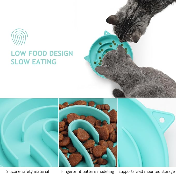 Coomazy Silicone Slow Feeder Dog Cat Bowls, Interactive Puzzle Toy for Pets Dry/Wet Food Training, Keeps Dogs Cats Busy, Prevents Puppy Kitty Overeating (Cyan, 1.4 Cup)-Mewly Pet