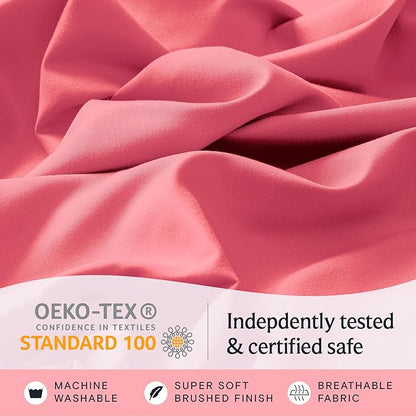 LuxClub 4 PC Sheet Set Bed Sheets Deep Pockets 16" Eco Friendly Wrinkle Free Cooling Machine Washable Hotel Bedding Silky Soft - Vermilion Full
