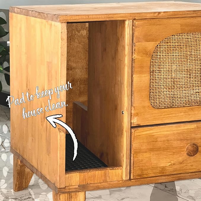 Cat Litter Box | Hidden Litter Box Furniture with Removable Divider | Wooden Cat Washroom Furniture | Indoor Cats House (Wood)-Mewly Pet