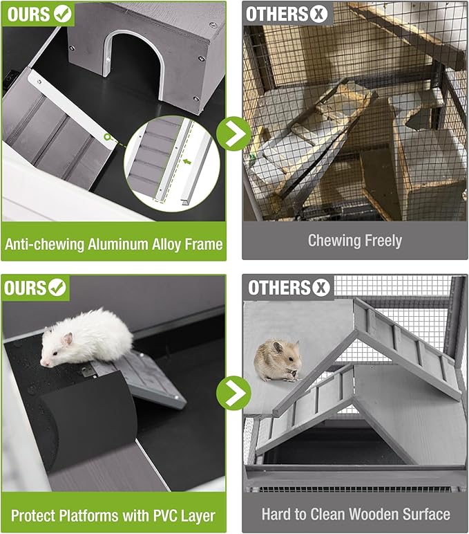 GUTINNEEN Guinea Pig Cage, Hamster Cage with Chew-Proof Aluminum Edges & Leak-Proof PVC Layer, Small Animal Cage with 4-Wheel Design, Acrylic/Mesh Panels for Ferrets, Rats-Mewly Pet