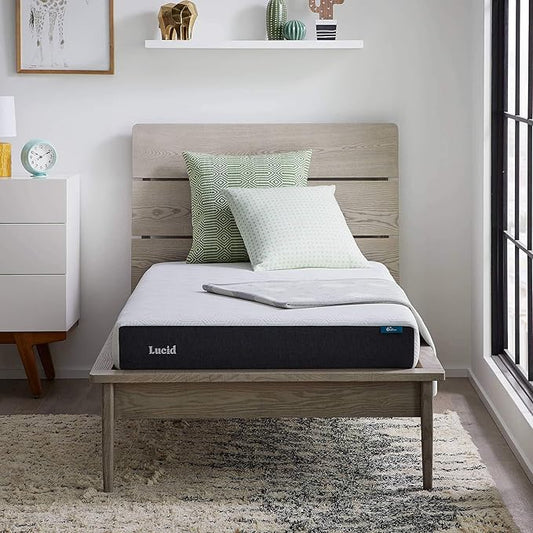 Lucid 6 Inch Memory Foam Mattress – Low Profile – Medium Firm Feel - Infused with Bamboo Charcoal and Gel - Bed in a Box - Temperature Regulating - Breathable - Queen Size