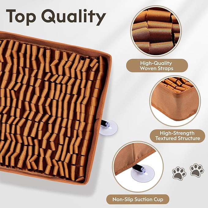 Snuffle Mat for Dogs, Dog Puzzle Mat, Interactive Dog Toys for Enrichment,Sniff Mats with Non-Slip Backing,Suitable for Breeds and Sizes of Dogs (Brown, 17" X 15")-Mewly Pet