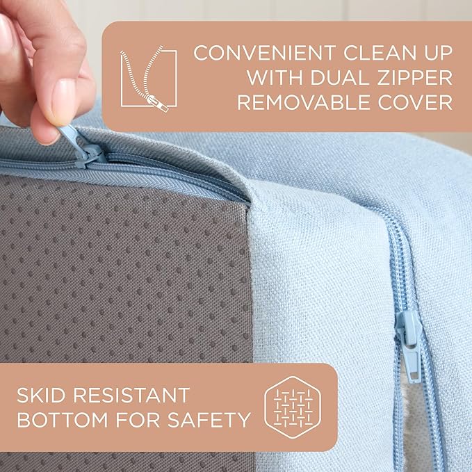 TOWN & COUNTRY EVERYDAY CuddleTown Comfy Solid Bolster Sofa Pet Bed, Supportive & Calming Egg Crate Foam, Non-Slip Bottom, Machine Washable Cover, Blue, Medium 28"x23"x8"-Mewly Pet