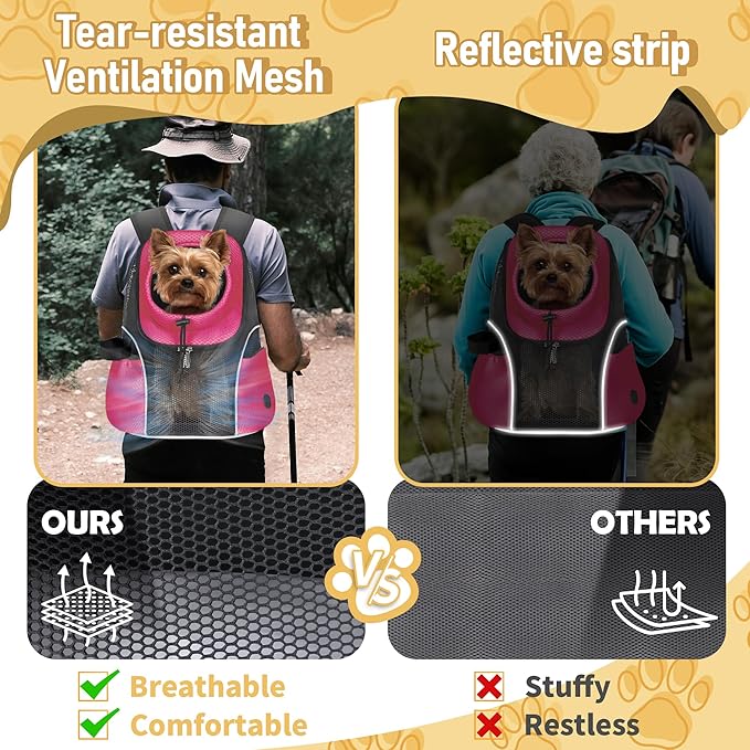 WOYYHO Pet Dog Carrier Backpack Small Dog Front Backpack Ventilated Mesh Dog Travel Back Pack with Safety Belt for Travel Hiking Cycling Outdoor Adventures (Size S: 2-4.5 lbs, Rethink Pink)-Mewly Pet