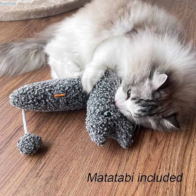 TTcat Catnip Silvervine Matatabi Pillow for Cats & Kittens,Cat Kicker Toy,Large Size Cat Pillow Soothing Plush Cat Toy(Grey).-Mewly Pet