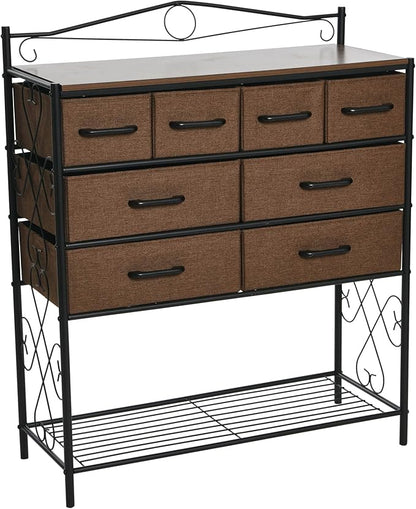 Household Essentials Victorian Style 8-Drawer and Bottom Shoe Shelf Storage Organizer Unit, Black and Walnut Color