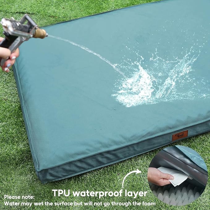 Outdoor Large Dog Bed, Waterproof Dog Bed for Large Dogs, Egg Crate Foam Pet Bed with Removable Washable Oxford Cooling Cover, Light Blue-Mewly Pet