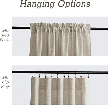 RYB HOME Natural Beige Linen Sheer Curtains 72 inches Long for Kitchen/Bedroom, Weave Textured/Rod Pocket, Light Filtering Sheer Curtains and Drapes, W 52 x L 72 inches, 2 Panels Set