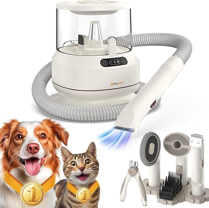 Dog Grooming Vacuum Kit, 2.5L Large Capacity, Dogs & Cats Vacuum for Shedding, 4 Pet Grooming Tools, Low Noise, Dog Nail Clipper as A Gift-Mewly Pet