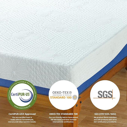 Olee Sleep King Mattress, 10 Inch Gel Memory Foam Mattress, Gel Infused for Comfort and Pressure Relief, CertiPUR-US Certified, Bed-in-a-Box, Medium Firm, Blue, King Size
