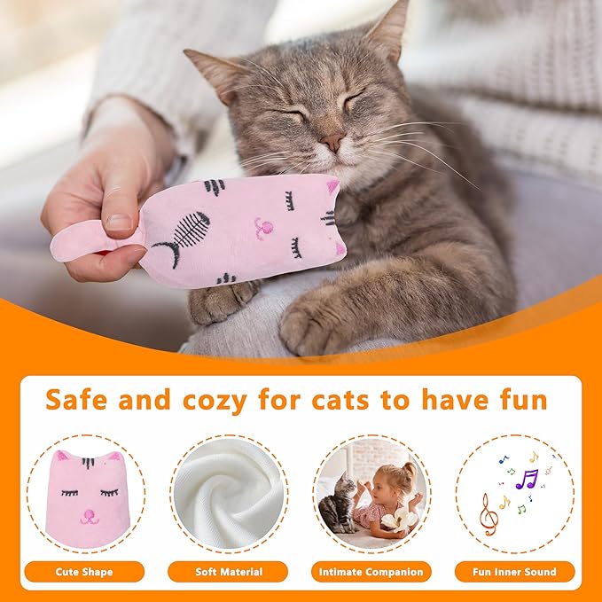 Catnip Toys for Indoor Cats, 5 Pack Cat Toys for Cats, Fluffy Catnip Toys for Chewing Playing, Interactive Kitten Toys, Catnip Filled Kitty Chew Teething Toys, Cat Chew Toys (Smile,5 Pack)-Mewly Pet
