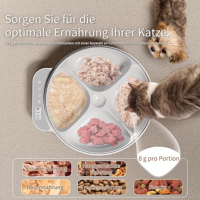Automatic Cat Feeder Wet Food, Whisker-Friendly Automatic Cat Food Dispenser True 4-Meal Design with Locking Lid, Smart Timer Feeder for Wet Cat/Dog ，2-Ice Packs, Easy to Clean (White-1)-Mewly Pet
