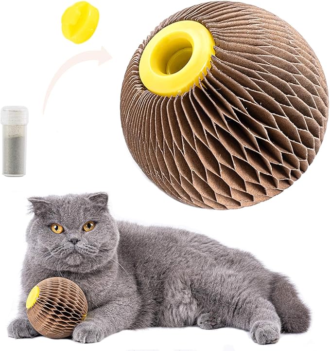 AREIIA Catnip Ball Toy for Cats Catnip Refillable Scratcher Ball Kitty's Faithful Playmate Reduce Obesity and Loneliness CSB01BR-Mewly Pet