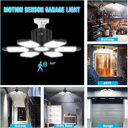 Motion Sensor Garage Light - 150W LED Garage Lights Motion Activated with PIR & Photocell Sensors,6 Adjustable Panels, for Attic Porch Stairway