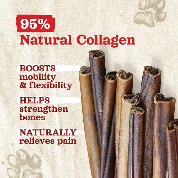 Natural Farm Collagen Dog Chews (12 Inch, 5 Pack), Odor-Free Long Lasting Bully Sticks & Rawhide Alternative Dog Treats, 95% Collagen Low Fat, High Protein – Medium & Large Dogs-Mewly Pet