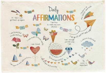 Mental Health Inspirational Rectangular Banner Flag Wall Sign Decor for Boy Girl Kid Teen,Classroom Therapy Office Homeschool Reading Room Bedroom Decor-Daily Affirmation-Birthday Christmas Gift