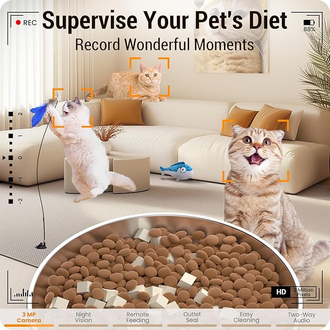 Automatic Cat Feeder with 2K HD Camera: 5G WiFi Automatic Dog Feeder with Sealed Outlet,Cat Food Dispenser with Freshness for Multiple Pets,Detachable for Easy Clean-21 Cup (5L Food Storage)-Mewly Pet