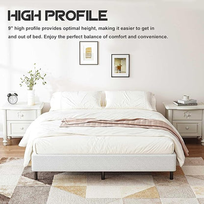 ZIYOO Box Spring Queen and Cover Set, 9 Inch High Profile Easy Assembly Mattress Foundation with Easy Clean Bed Skirt/Heavy Duty Metal Steel Structure/Quiet Noise-Free