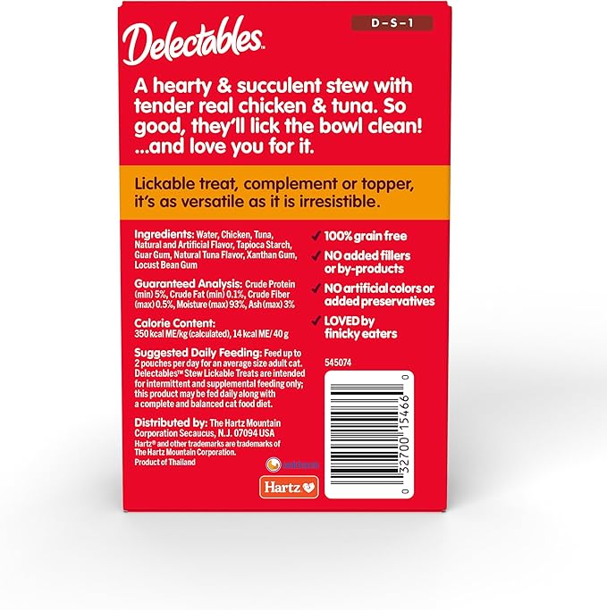 Hartz Delectables Stew Chicken & Tuna Lickable Wet Cat Treats, 30 Count-Mewly Pet