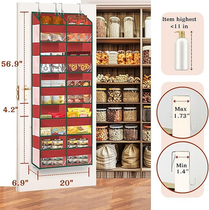Christmas Over The Door Organizer 5 Tiers, Extra Large Behind Door Storage of 10 Compartments, 80 lbs Weight Capacity Hanging Storage Organizer with Clear Window Kids Toys, Shoes, Diapers, Red