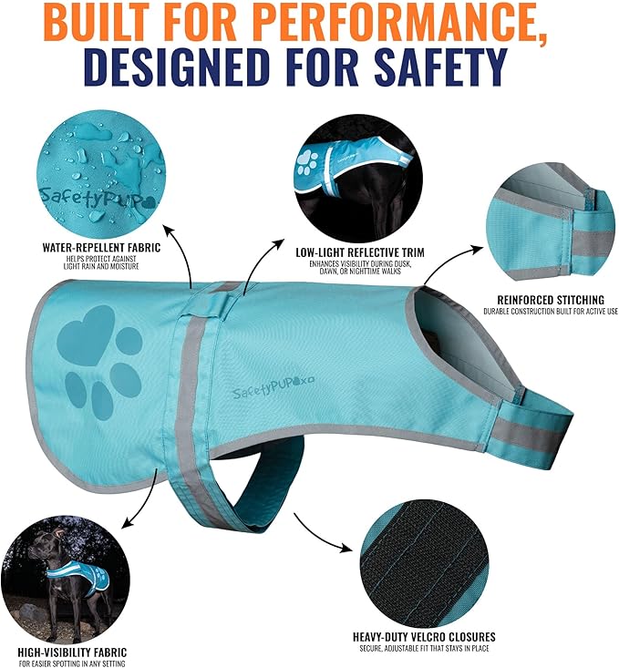 Dog Reflective Vest – Hi-Vis Fluorescent Visibility That Helps to Safeguard Your Pet On/Off Leash in Urban & Rural Areas (Teal, Small)-Mewly Pet