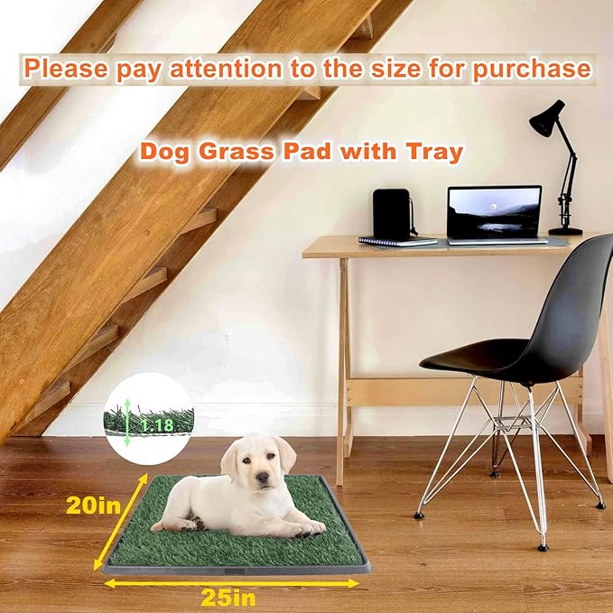 Dog Grass Pad with Tray 25"X20" - Portable Dog Litter Box for Balcony/Patio, Indoor/Outdoor Artificial Turf Pet Potty for Puppy Training, with Washable Pee Pad and Fake Grass Mat-Mewly Pet