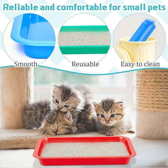 Tessco for you 3 Pcs Open Small Kitten Litter Box Rabbit Pan Waterproof Plastic Litter Tray Travel Toilet for Cats Bunny Guinea Pig Small Pet, Easy Clean(Fresh Color,15.1 x 12 x 1.4 Inch)-Mewly Pet